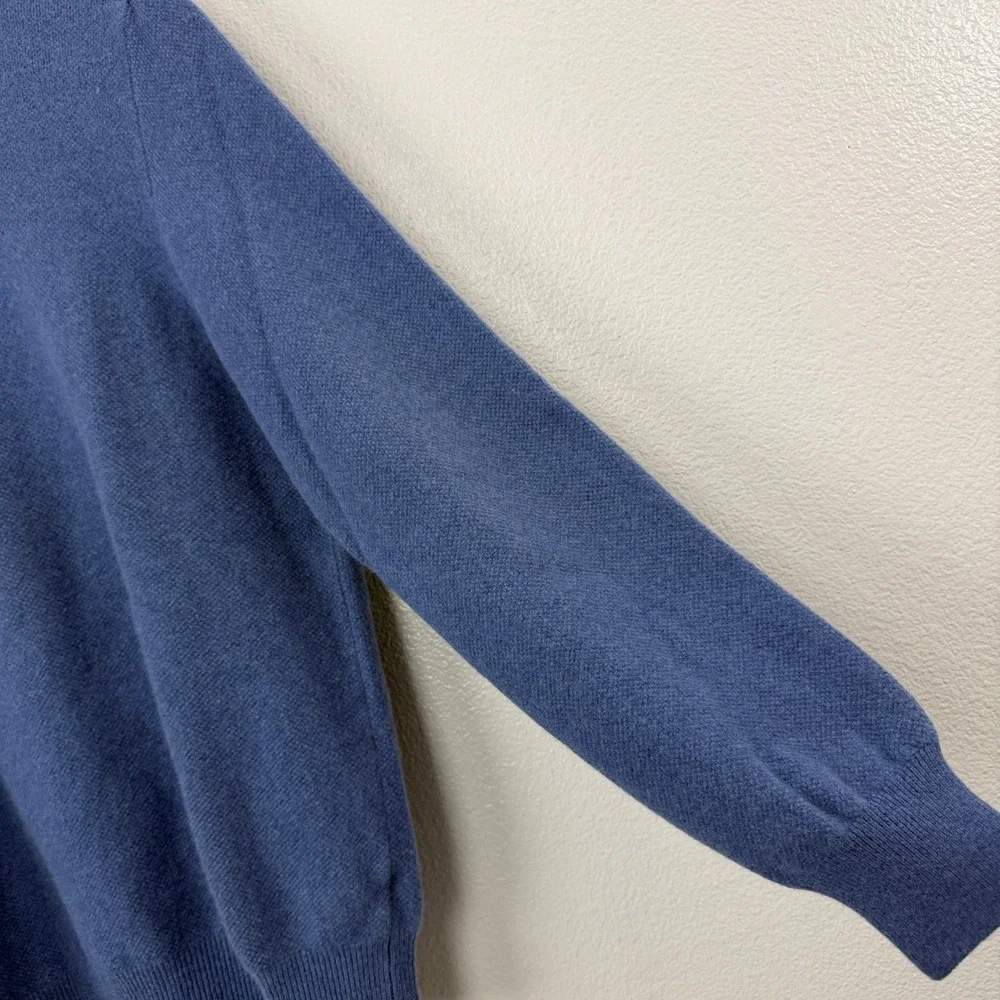 Carroll & Co Sweater Mens Blue Wool Cashmere Quarter Button Elbow Patches